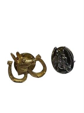 Vintage Gold Tone Horse Head Horseshoe Lapel Pins Tack Pins Equestrian
